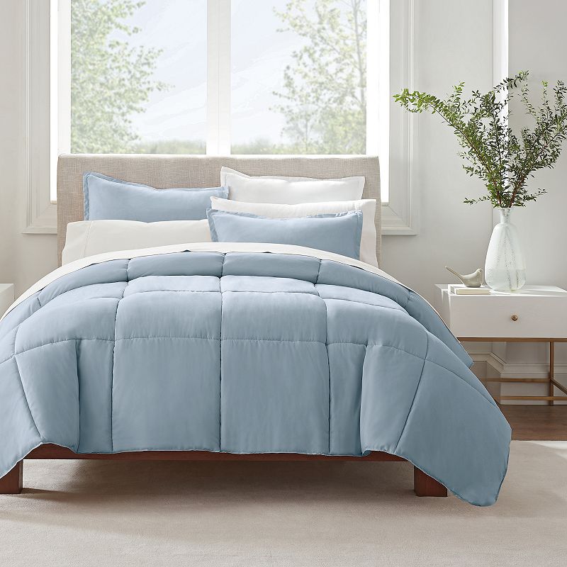 Serta Simply Clean Antimicrobial 3-Piece Comforter Set, Blue, Twin XL