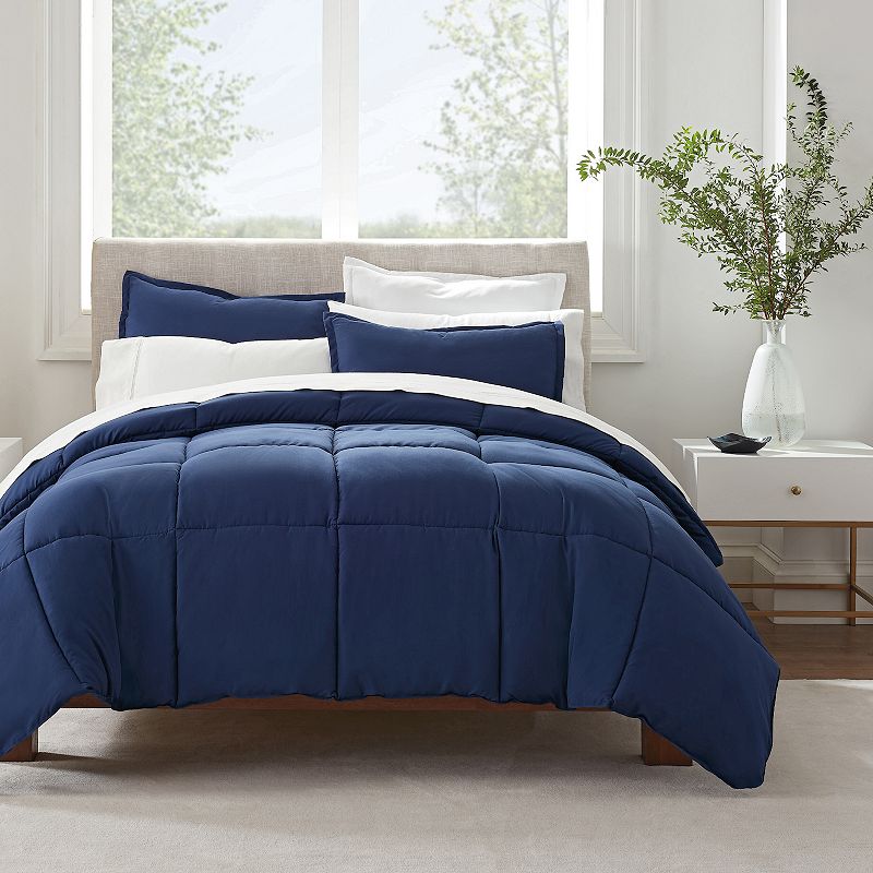 Serta Simply Clean Antimicrobial 3-Piece Comforter Set, Blue, Full/Queen