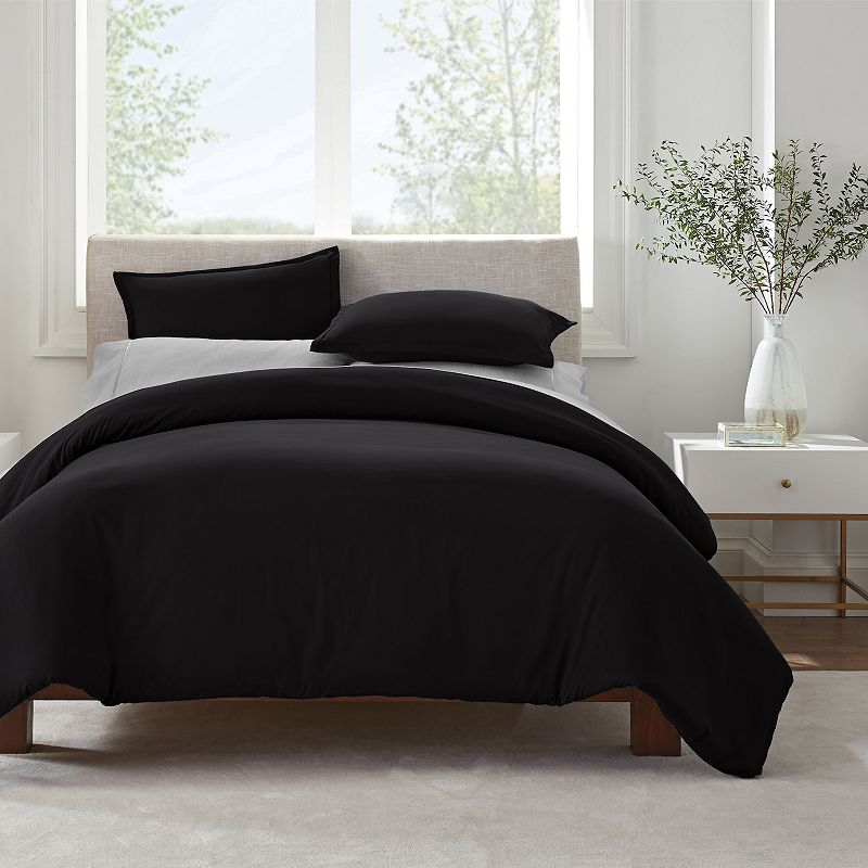 Serta Simply Clean Antimicrobial Duvet Cover Set, Black, Full/Queen