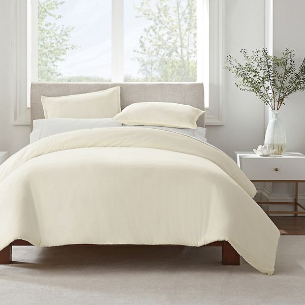 Twin/Twin XL 2pc Simply Clean Duvet Set Ivory - Serta: Stain-Resistant, Polyester, Machine Washable