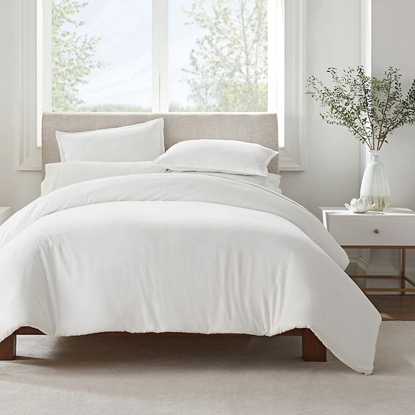 Twin/Twin XL 2pc Simply Clean Duvet Set White - Serta: Stain-Resistant, Polyester, Machine Washable
