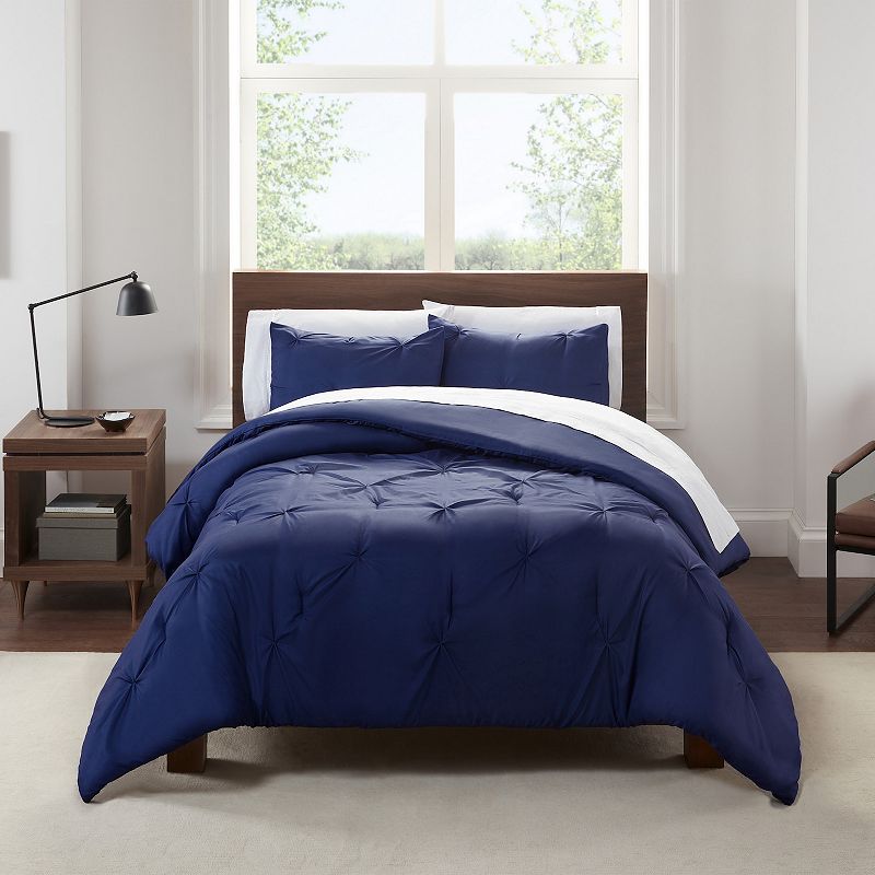 Serta Simply Clean Antimicrobial Pleated 3-Piece Comforter Set with Shams, 