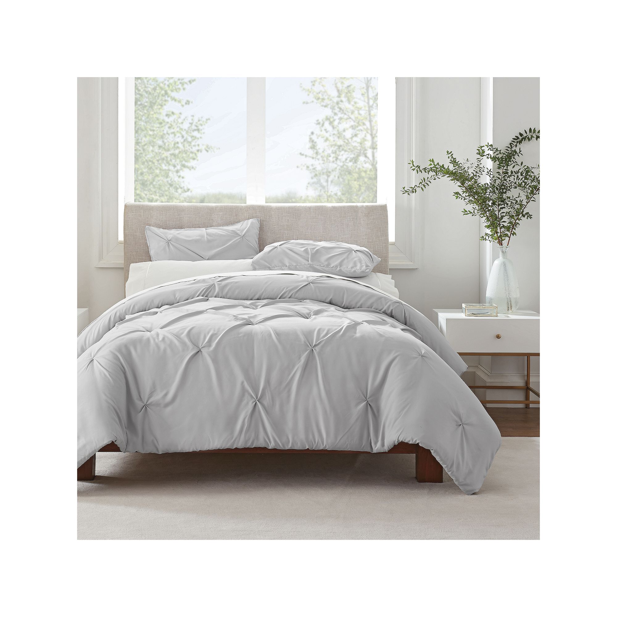 Serta® Simply Clean Antimicrobial Pleated 3-Piece Duvet Cover Set, Gray