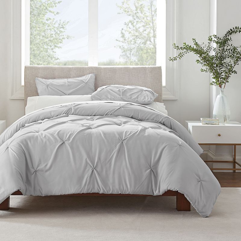 Serta Simply Clean Antimicrobial Pleated 3-Piece Duvet Cover Set, Grey, Kin