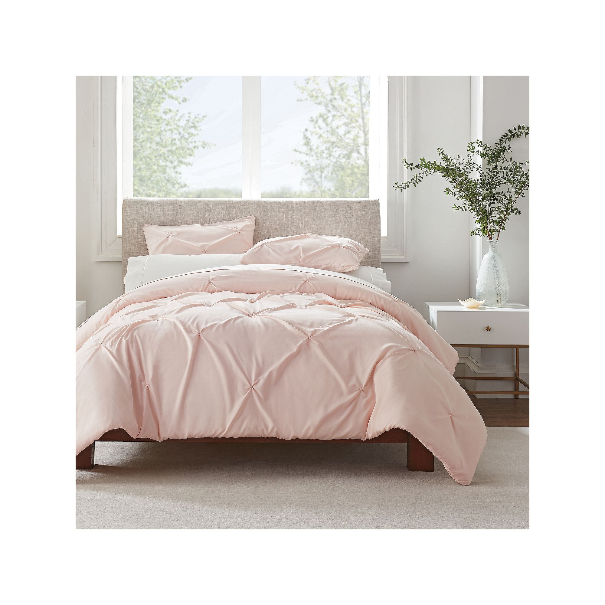 Serta® Simply Clean Antimicrobial Pleated 3-Piece Duvet Cover Set, Pink