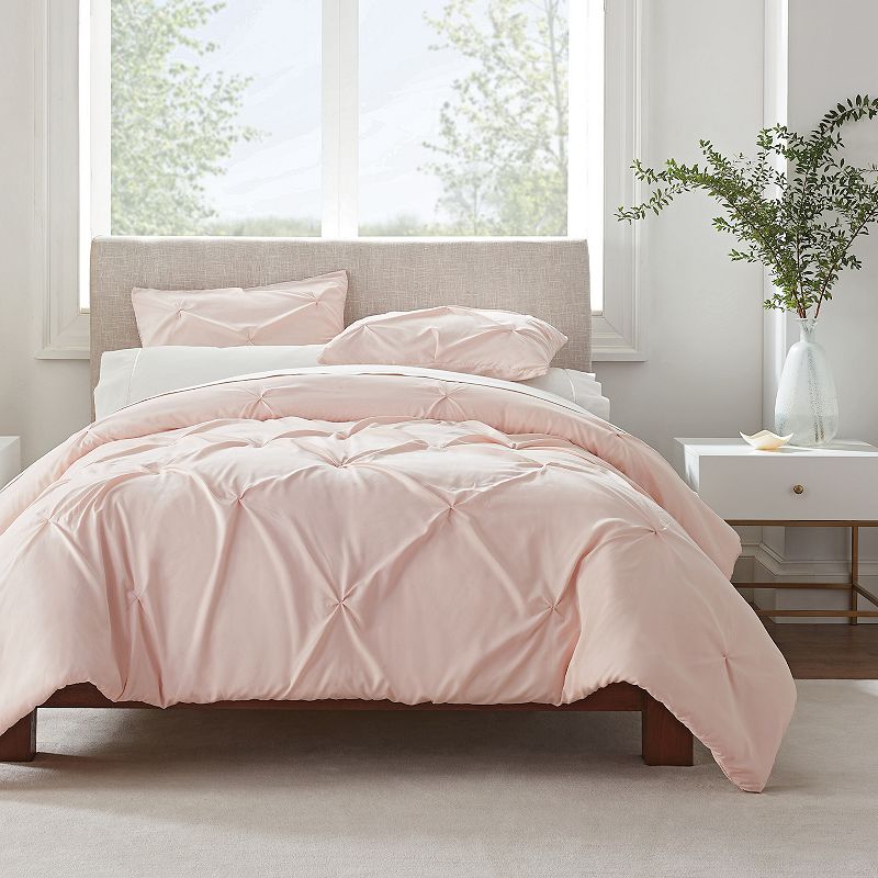 Serta Simply Clean Antimicrobial Pleated 3-Piece Duvet Cover Set, Pink, Twi