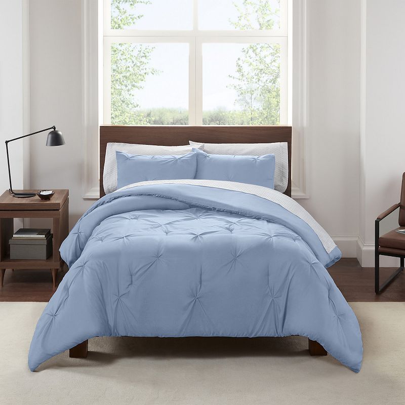 Serta Simply Clean Antimicrobial Pleated Comforter Set with Sheets, Blue, T
