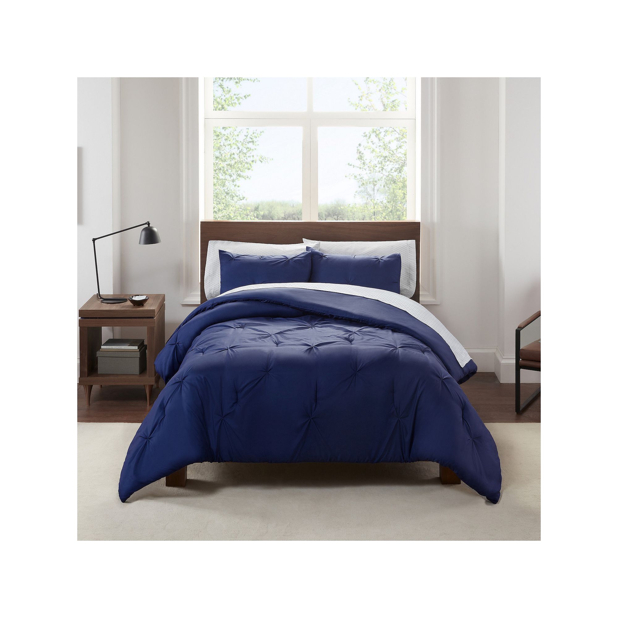 Serta® Simply Clean Antimicrobial Pleated Comforter Set with Sheets, Blue