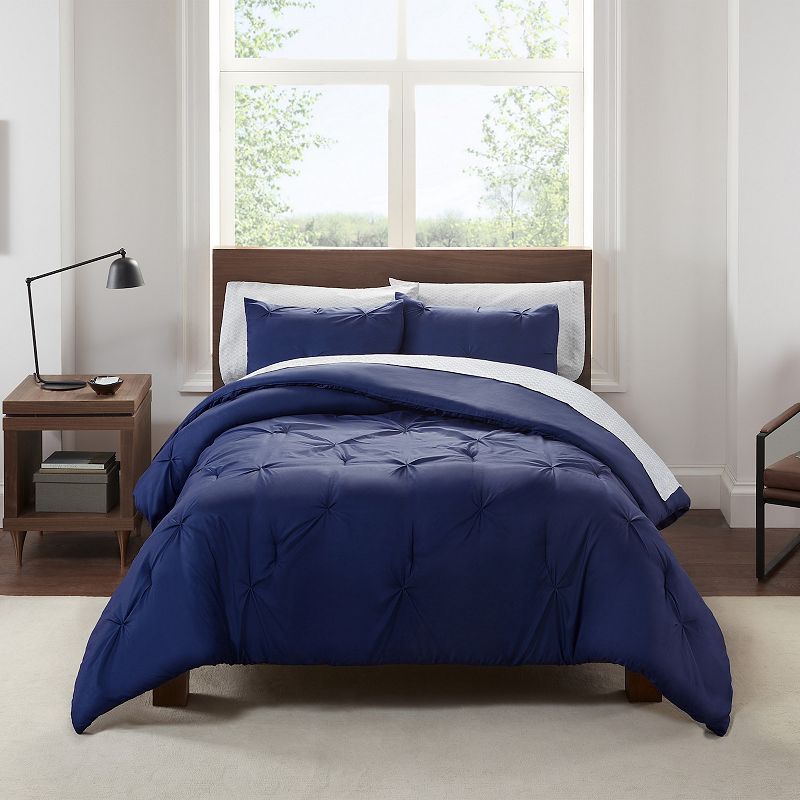 Serta Simply Clean Antimicrobial Pleated Comforter Set with Sheets, Blue, F
