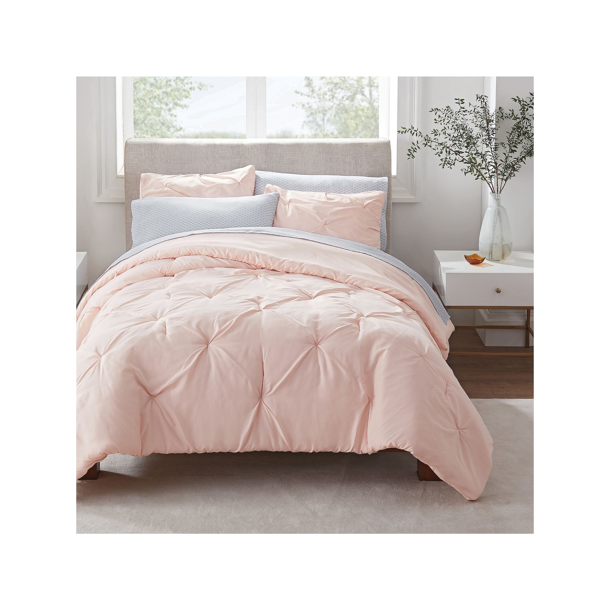 Serta® Simply Clean Antimicrobial Pleated Comforter Set with Sheets, Pink