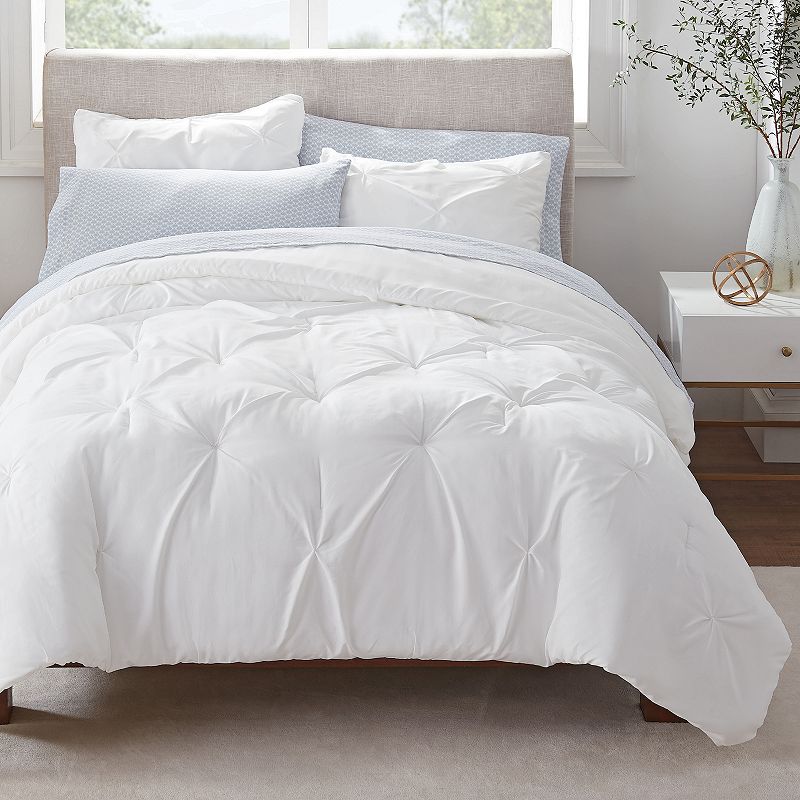 Serta Simply Clean Antimicrobial Pleated Comforter Set with Sheets, White, 