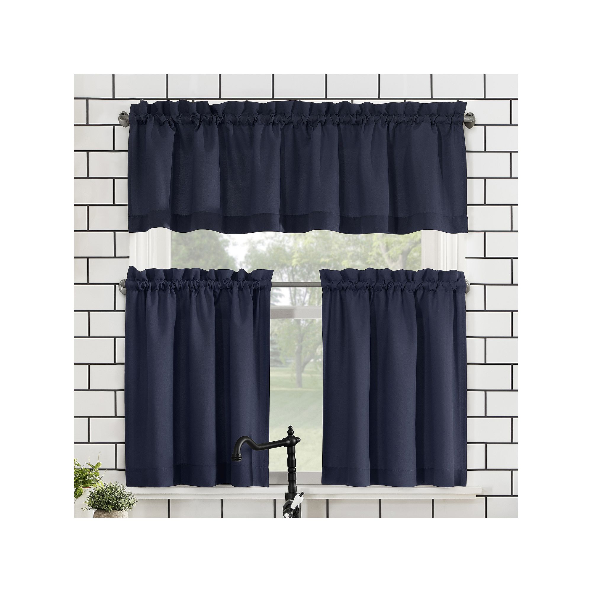 No. 918 Martine Microfiber Semi-Sheer Kitchen Curtain Valance and Tiers Set