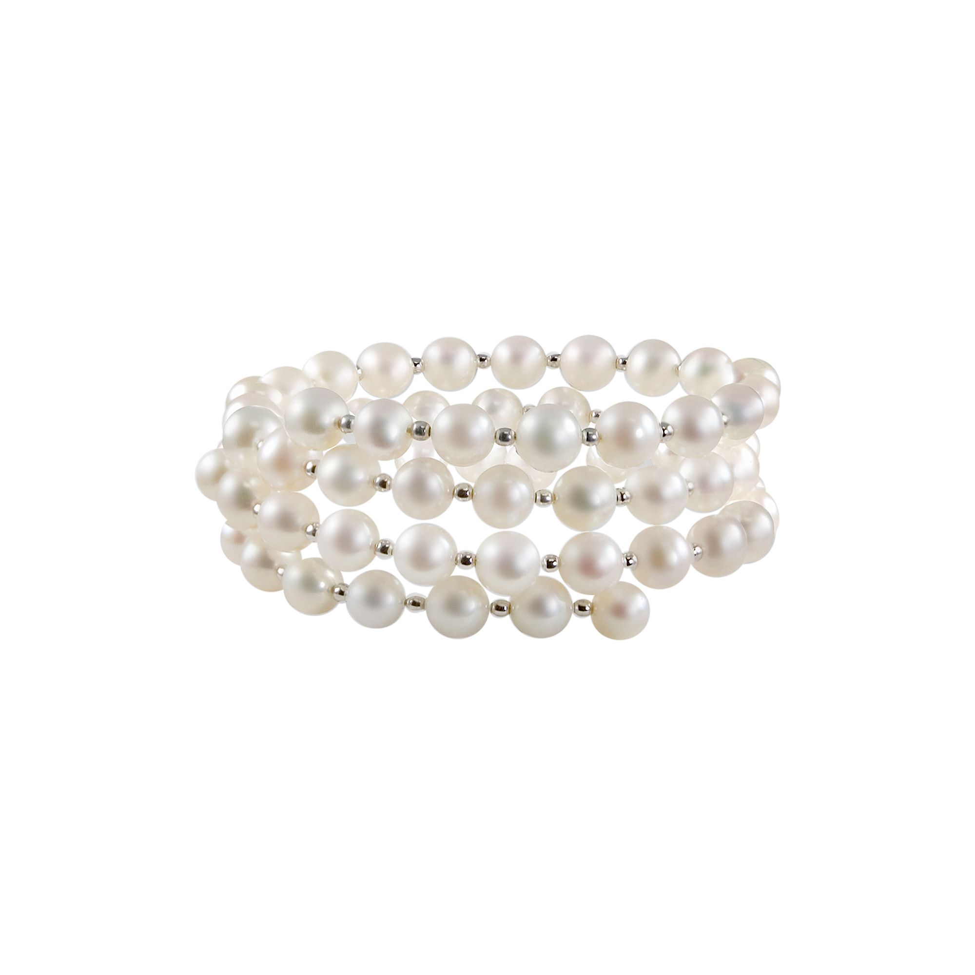 Sterling Silver Freshwater Cultured Pearl Coil Bracelet, Womens
