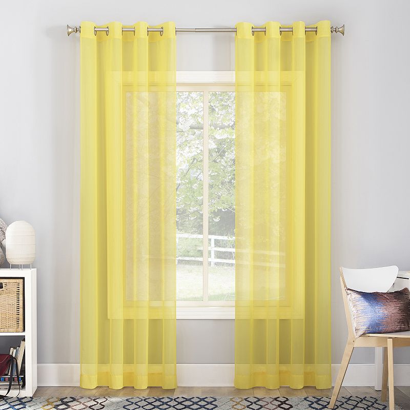 84"x59" Calypso Sheer Voile Grommet Top Curtain Panel Lemon Yellow - No. 918