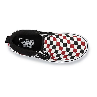 Red and black checkered slip on vans on sale