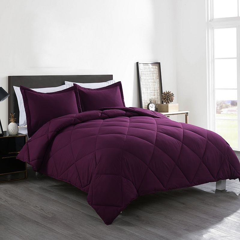 Lotus Home Diamond Stitch Comforter Set with Shams, Purple, Full/Queen