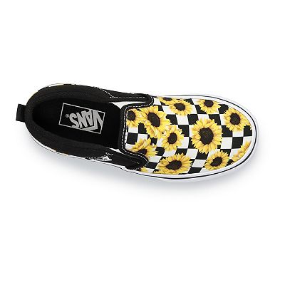 Checkered sunflower vans slip ons on sale