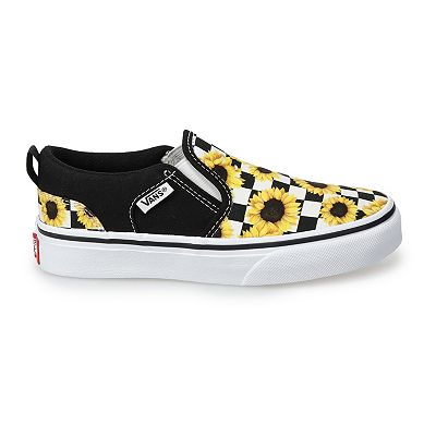 Checkered sunflower vans slip ons best sale