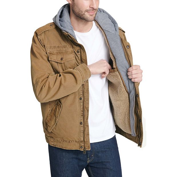 Levi's® Cotton Canvas Hooded Utility Jacket with Sherpa Lining