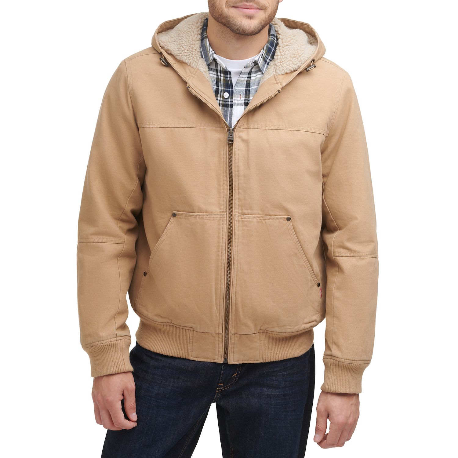 Image for Levi's Men's Canvas Workwear Sherpa-Lined Hooded Bomber at Kohl's.