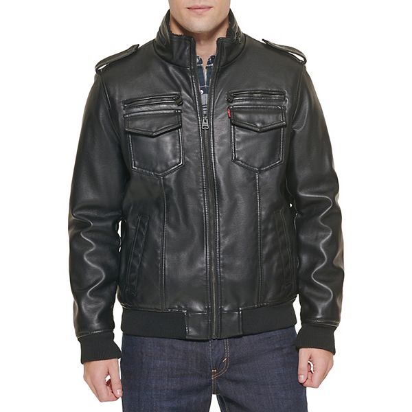 Men's Block Print Moto Style Faux Leather Jacket - Yellow/Gray