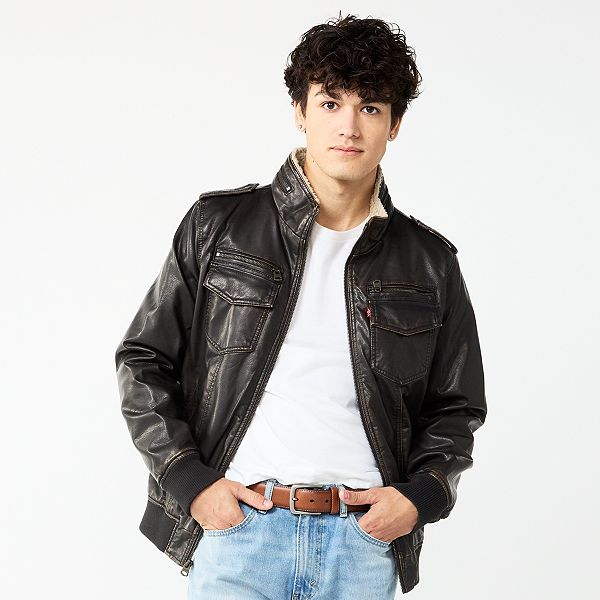 Faux Leather Sherpa Bomber Jacket