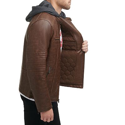 Men s Levi s Faux Leather Hooded Racer Jacket