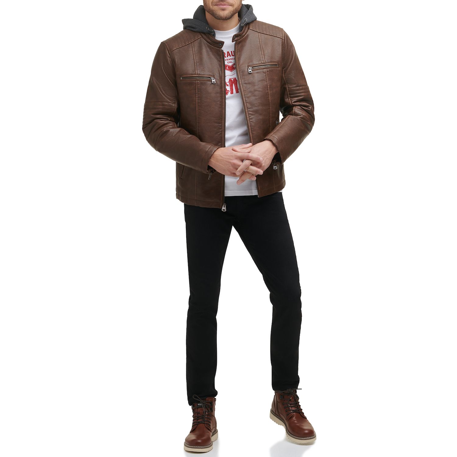 Levi's Men's Faux Leather Racer Jacket - Motorcycle Style With Zipper Pockets, Snap Collar, Lightweight & Breathable