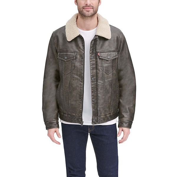 Men's Faux-Leather Sherpa Collar Trucker