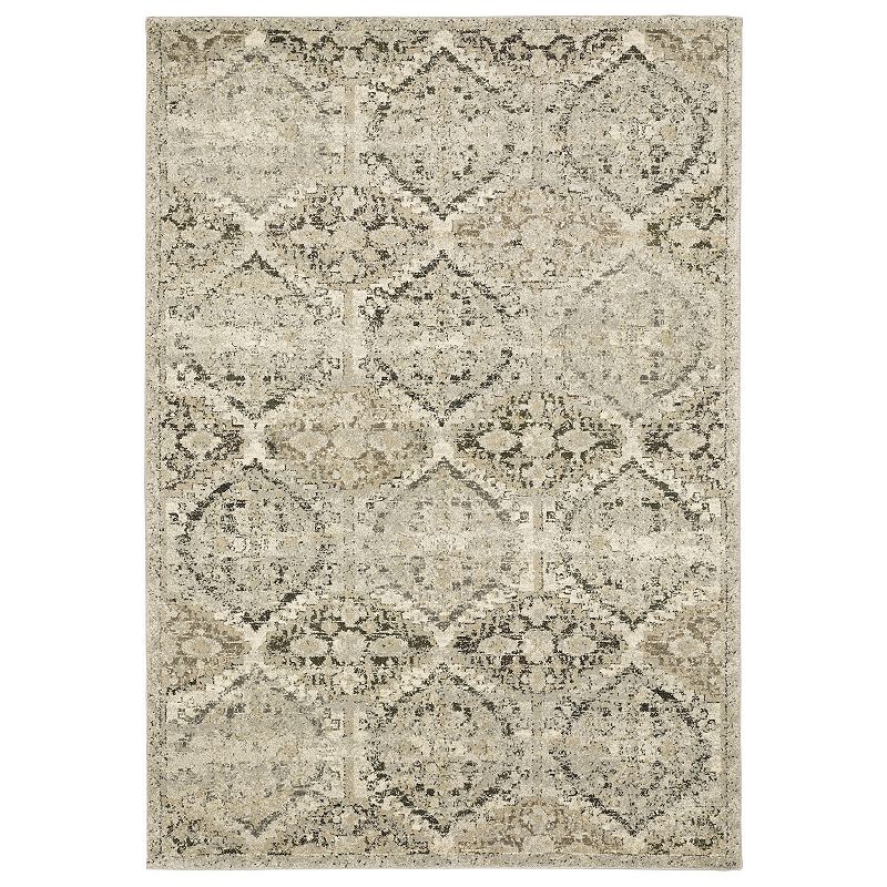 StyleHaven Franklin Distressed Panel Lattice Area Rug, White, 2X7.5 Ft