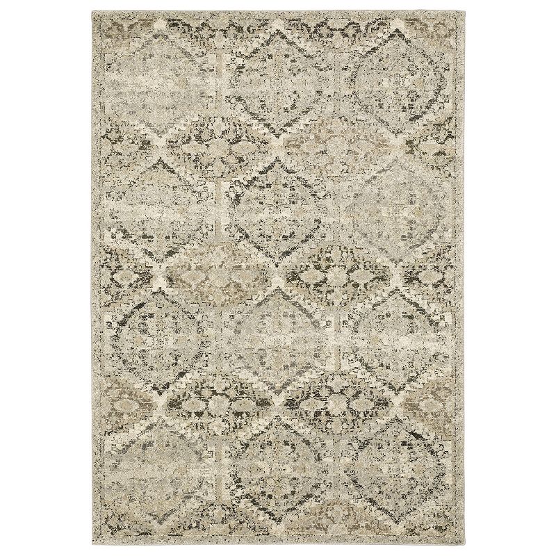 StyleHaven Franklin Distressed Panel Lattice Area Rug, White, 6.5X9.5 Ft