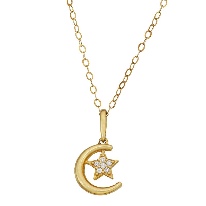 Charming Girl 14k Gold Cubic Zirconia Star & Moon Pendant Necklace, Women
