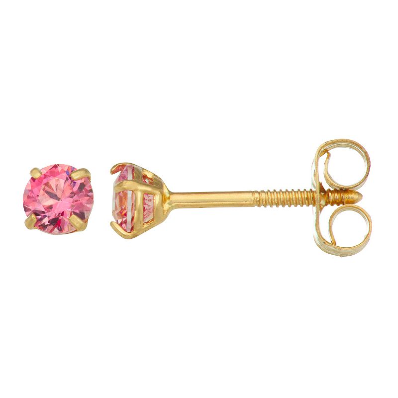 Charming Girl 14k Gold Pink Cubic Zirconia Earrings, Womens