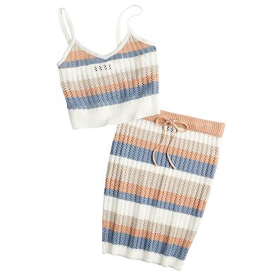 uniors' Almost Famous Pointelle Striped Cropped Cami & Mini Skirt