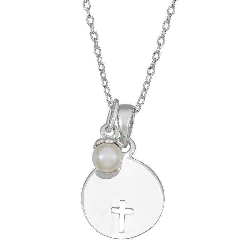 Charming Girl Sterling Silver Cross Disc Pendant Necklace, Womens, Size: 
