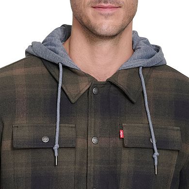Big & Tall Levi's® Plaid Sherpa-Lined Hooded Shirt Jacket