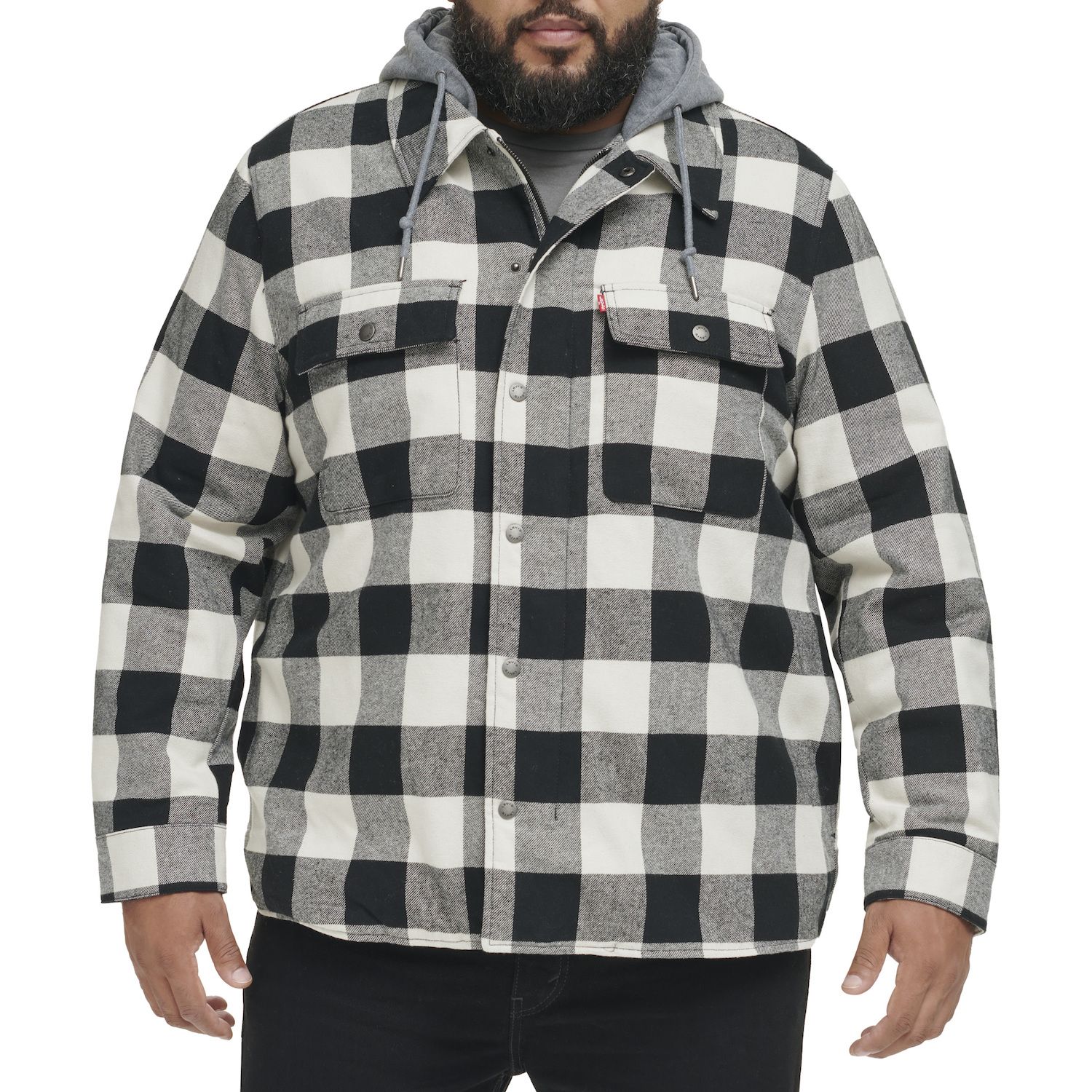 Image for Levi's Big & Tall Plaid Sherpa-Lined Hooded Shirt Jacket at Kohl's.
