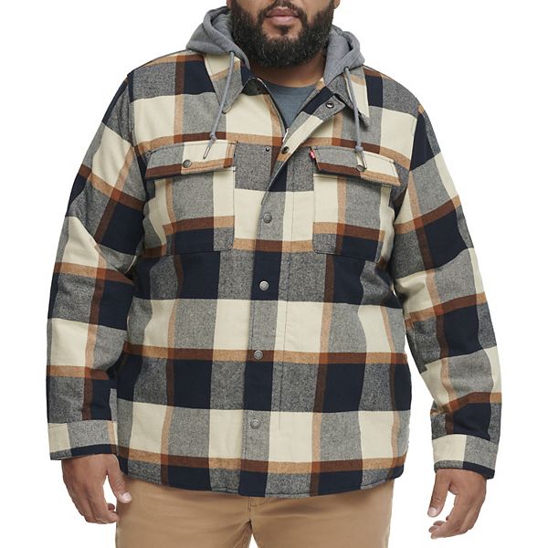 Big & Tall Levi's® Plaid Sherpa-Lined Hooded Shirt Jacket