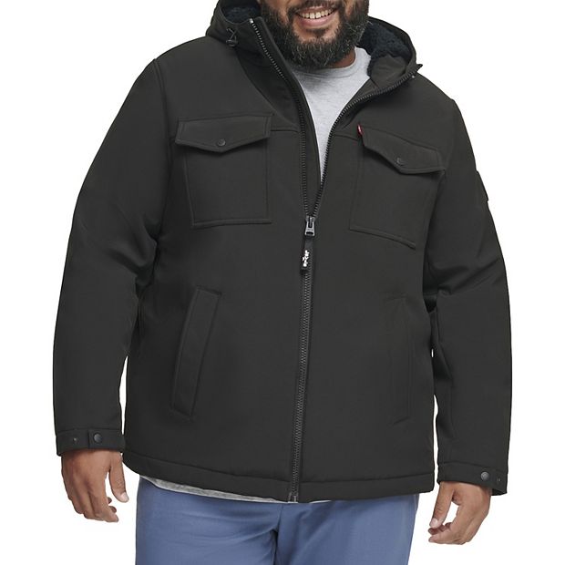 Big & Tall Levi's Sherpa-Lined Hooded Softshell Utility Jacket, Men's, Size: XL Tall, Black