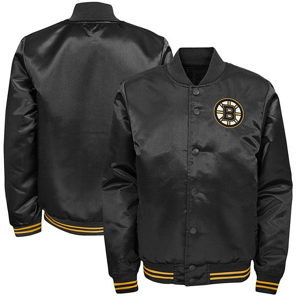 Starter Black Youth Boston Bruins Varsity Satin Full-Snap Jacket
