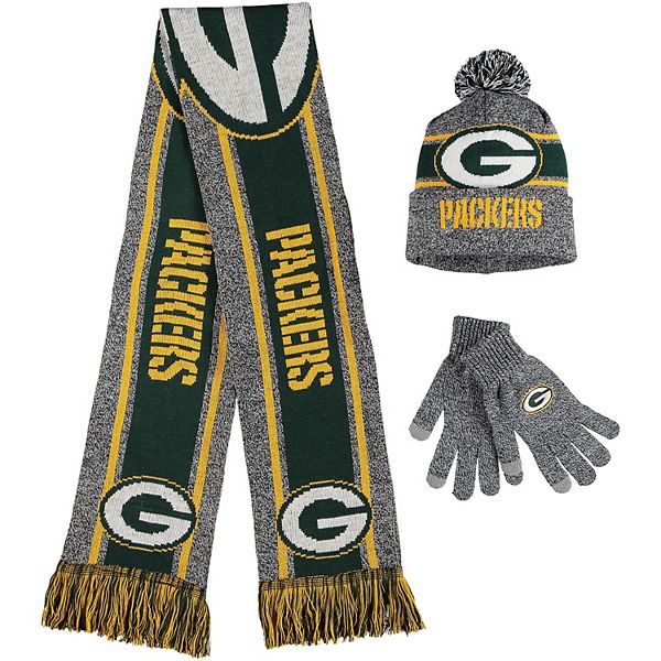 FOCO Green Bay Packers Cold Weather Scarf, Hat & Gloves Set