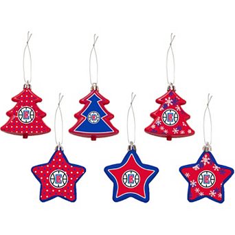 FOCO LA Clippers 3'' x 3'' Six-Pack Shatterproof Tree And Star Ornament Set