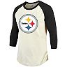 Men's Fanatics Branded Ben Roethlisberger Cream/Black Pittsburgh Steelers Player Name & Number Raglan 3/4-Sleeve T-Shirt
