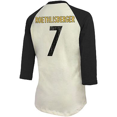 Women's Fanatics Branded Ben Roethlisberger Cream/Black Pittsburgh Steelers Player Raglan Name & Number 3/4-Sleeve T-Shirt