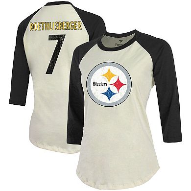 Women's Fanatics Branded Ben Roethlisberger Cream/Black Pittsburgh Steelers Player Raglan Name & Number 3/4-Sleeve T-Shirt