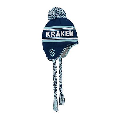 Youth Deep Sea Blue Seattle Kraken Jacquard Tassel Knit Hat with Pom