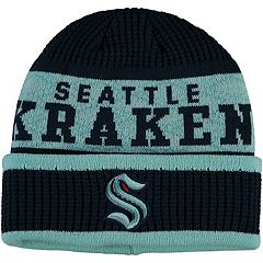 Women's Fanatics Branded Deep Sea Blue/Light Blue Seattle Kraken Authentic Pro Rink Cuffed Knit Hat with Pom