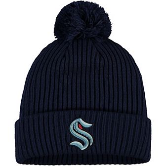 Men's Fanatics Branded Deep Sea Blue Seattle Kraken Primary Logo Cuffed Knit Hat with Pom