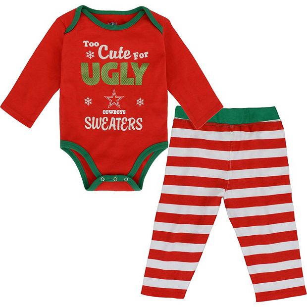 Newborn & Infant Red/Green Dallas Cowboys Too Cute Long Sleeve Bodysuit &  Pants Set