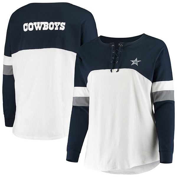 Women's New Era Navy/White Dallas Cowboys Plus Size Athletic Varsity  Lace-Up Long Sleeve T-Shirt